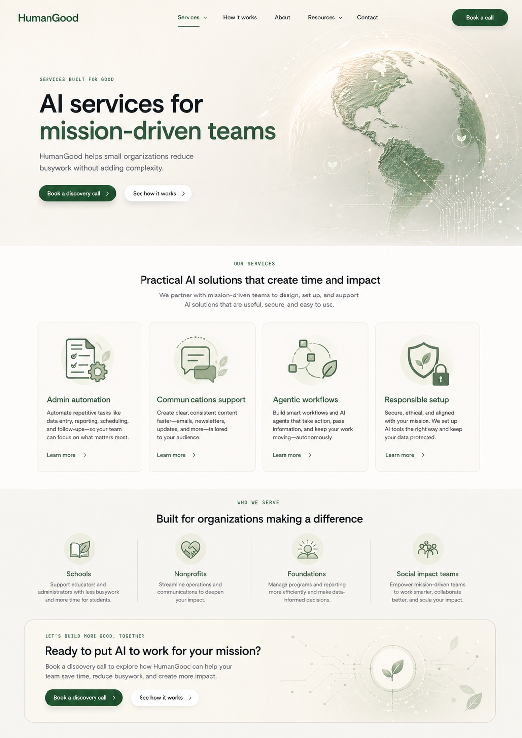 HumanGood.AI services page design reference.
