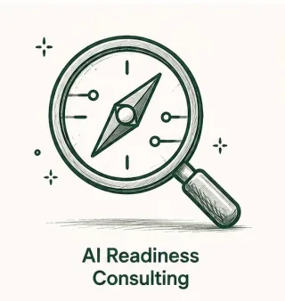 AI Readiness Consulting — compass with magnifying glass illustration