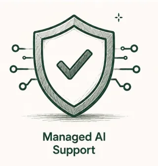 Managed AI Support — shield with checkmark illustration