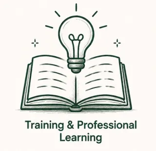 Training and Professional Learning — open book with lightbulb illustration